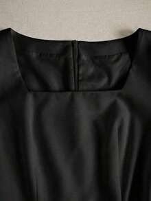 Vestido negro elegante y ajustado para mujer, estilizador, adecuado para citas, fiestas, cumpleaños, uso primavera/verano, ir al trabajo, casual, oficina, versátil, cuello cuadrado, manga corta, corte evasé, nueva moda 2026 - Negro - Ver 8
