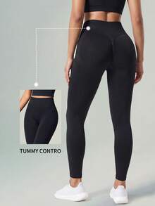 UONNOU High Waist Seamless Slimming & Lifting Sports Leggings - Black - View 1