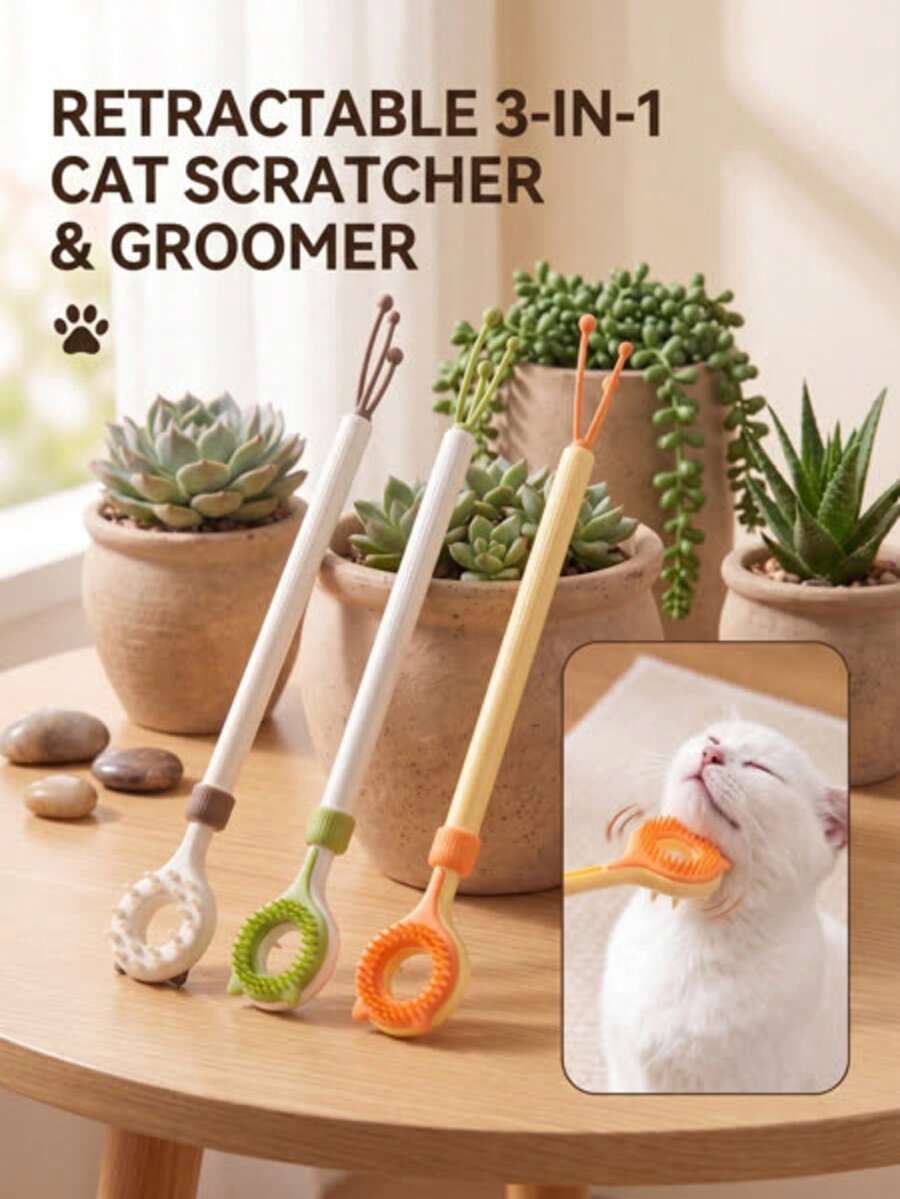 1 pieza Vara rascador y masajeador 2 en 1 para gatos, juguete extensible de doble cara para aseo, arañazos y juego - Ver 1