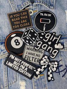 Bộ 3/8 miếng vá thêu chữ tiếng Anh đen trắng dễ thương kiểu punk hình nơ, chất liệu polyester, thích hợp để trang trí quần áo, may vá, dán lên vải, phụ kiện may quần áo như ba lô, quần jean, áo khoác, áo phông, mũ, váy, v.v. - trộn lẫn - Xem 4