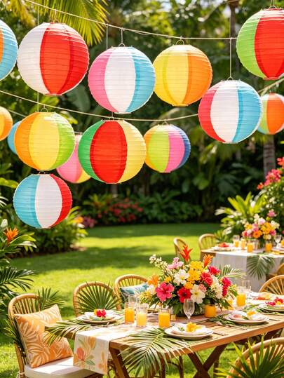 4 chiếc đèn lồng giấy tròn nhiều màu sắc cho tiệc bãi biển Hawaii, trang trí sọc và màu trơn, phù hợp cho bãi biển, sinh nhật, tiệc mừng em bé, đám cưới, lễ đính hôn, tiệc tùng, tiệc bể bơi và các bữa tiệc theo chủ đề nhiệt đới khác, đồ dùng tiệc nhiệt đới không dùng pin, phụ kiện bãi biển, tiệc cô dâu, tiệc độc thân, trang trí tiệc mùa hè theo chủ đề nhiệt đới.