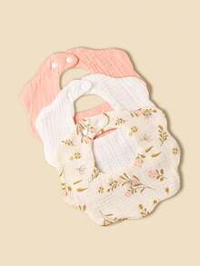 5pcs Baby Cotton Gauze Floral Bibs, Soft Absorbent Printed And Solid Color Drool Bibs Suitable For Newborns - 彩色 - 查看 4