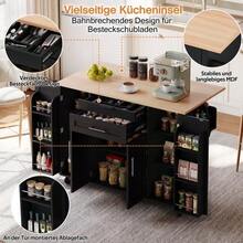 120*45cm, Mobile Kitchen Island, Kitchen Trolley, Extendable Worktop Up To 70cm, Concealed Cutlery Drawer, Adjustable Shelves, Spice Rack And Towel Rail, Suitable For Kitchen, Dining Room Or Living Room - Black + Natural - View 6