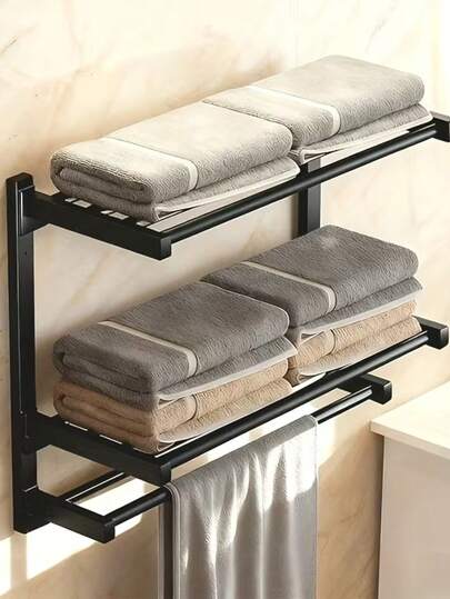 Multi-Tier Bathroom Towel Shelf With Towel Bar, Space-Saving Wall Mounted Design, Durable Metal Construction, Modern Minimalist Style, Keeps Towels Neatly Organized And Within Reach, Ideal For Small Bathrooms, A Practical And Stylish Addition To Any Home, Christmas, Halloween, Easter, Holiday Season Gift