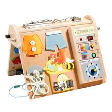 1 Set Juguete de interruptor de madera, juguete educativo de rompecabezas para niños, juguete de tablero ocupado para el aprendizaje temprano para entrenamiento de enfoque en bloqueo y piano - Multicolor - Ver 2