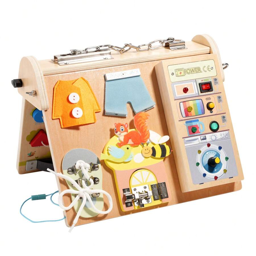 1 Set Juguete de interruptor de madera, juguete educativo de rompecabezas para niños, juguete de tablero ocupado para el aprendizaje temprano para entrenamiento de enfoque en bloqueo y piano