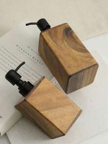 1pc Walnut Wood Refillable Bottle, Wooden Pump Lotion Bottle, Shower Gel Shampoo Storage Bottle, Empty Liquid Soap Dispenser - A - View 4