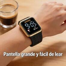 ZOEA Men's LED Touchscreen Watch, Waterproof Silicone Strap, Sporty And Casual Design - Cangkang emas sabuk hitam - View 4