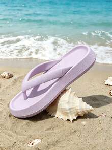 New Summer Solid-Color Flip-Flops For Women And Lightweight EVA Platform Slippers For Men. The Shoes Feature Non-Slip Textured Soles, Skin-Friendly And Comfortable Thong Straps, Soft Cushioned Soles, Versatile Style, And Are Available In Plus Sizes. Ideal For Beach Outings, Casual Wear, And Daily Summer Use. - 紫色 - 查看 5