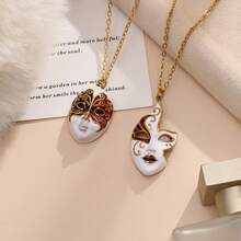 Máscara de mascarada con colgante floral retro de acero inoxidable, collar personalizado enchapado en oro con esmalte - Dorado - Ver 7