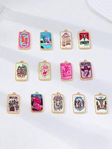 1 mặt dây chuyền hình chữ nhật tráng men hình cô gái cao bồi miền Tây, mạ vàng, thiết kế hỗn hợp, thích hợp để tự làm vòng cổ, vòng tay, bông tai, mặt dây chuyền chủ đề cao bồi miền Tây, vật liệu làm trang sức DIY - Nhiều màu - Xem 3