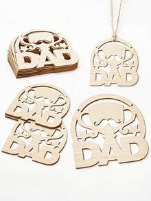 32pcs Wooden Father's Day Trophy Craft Set, Includes 10 Wooden Pieces, 10 Ropes, 12 Colored Pens, DIY Painting & Doodle Handmade Craft, Father's Day Gift, Wooden Pendant Decor, Holiday, Wedding, Home Party, Garden Decoration, Festive Souvenir - Father's Day Wooden Pendant - View 10