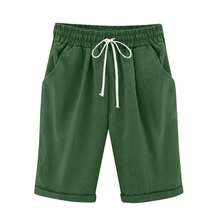 Pantalones sencillos transpirables de cintura media para verano, pantalones de cinco puntos informales y versátiles, finos, de Color sólido, para verano - Verde - Ver 4
