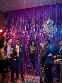 1/2/3/4pcs Metallic Shiny Purple Tinsel Curtain Decor, Metallic Foil Fringe Backdrop For Wedding, Birthday Party, Bridal Shower, Holiday Event, Graduation Prom Party - Purple - View 5