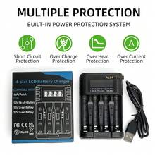 شاحن بطارية ذكي ALL4 ب- 4 فتحات مع شاشة LCD، محطة شحن USB-C سريعة لبطاريات AA AAA Ni-MH Ni-CD Li-Ion القابلة للشحن، معتمد CE للمنزل والمكتب والسفر. البطاريات غير مشمولة. للعرض فقط. - الأسود - مشاهدة 3