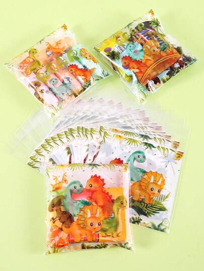50/100pcs Dinosaur Self-AdhesiveGift Bags, Watercolor Dino Roar Pattern OPP Self-Sealing Gift Packaging Bags, Party Gifts And Souvenirs, Dinosaur Theme Birthday Decorations, First Birthday Celebration