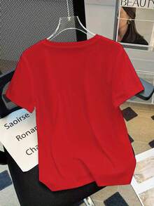 Unisex Size. Plus Size Women's Cotton T-Shirt, Ideal For Summer. Youthful T-Shirt With Anime Print. [Authorized] 2026 Spring/Summer/Autumn, New Short-Sleeved T-Shirt With A Round Neck, Loose Fit, Versatile For Home And Work, Co-Branded With Cartoon Designs. Sweat-Wicking Material, Soft And Comfortable Against The Skin. - 紅色 - 查看 3