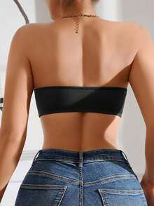 2pcs/Set Front Closure Solid Color Strapless Bandeau Bra With Upgraded Non-Slip Silicone Strips, Comfortable Soft Cup Wireless Bra, Lingerie For Women (Black+Apricot) - 彩色 - 查看 2