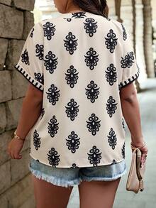 Blusa de mujer de manga larga con cuello en V y estampado floral - Multicolor - Ver 5