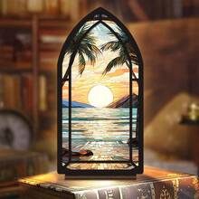 Figura coleccionable plana 2D, con la característica de una estatua de un hito de una biblioteca con una puesta de sol marina soñadora, ideal para decorar estanterías. Esta acogedora casa de libros iluminada es un gran regalo de inauguración de casa o Navidad para amantes de los libros - 1PC - Ver 2