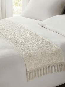 1pc Delicate Embroidery Crafted Double Layer Bed Flag, Tassel Decor, 45cm Wide,Fall Decor,Autumn Decor,Room Decor - Beige - View 3