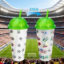 New Plastic Cup For The Football World Cup, Temperature Sensitive, Changes Color When Cold, Single-Layer Drinking Cup. - Rose Red Lid - View 5