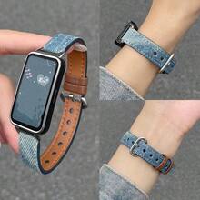 Dây đeo đồng hồ thông minh họa tiết denim cá nhân hóa | Thiết kế chắp vá cổ điển | Tương thích với dòng Band 10/9/8, màu xanh nhạt cổ điển / xanh đậm cổ điển / đen bạc màu | Phù hợp cho phong cách thường ngày, đi làm, công sở, đa năng. - Màu xanh đậm - Xem 4