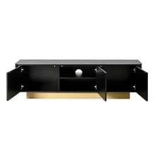 Meuble TV bas 170 cm (long) | Meuble TV bas moderne avec espace de rangement – Design arrondi, gestion des câbles, façade texturée – Meuble multimédia pour salon 170 cm - Noir - Voir 6