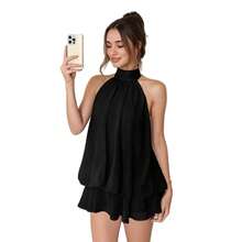 Valentine Outfits For Women Sweet Vacation Slim Sexy Backless Halter Waist-Cinching Top Puffy Short Skirt Dress For Women - 黑白波點 - 查看 5
