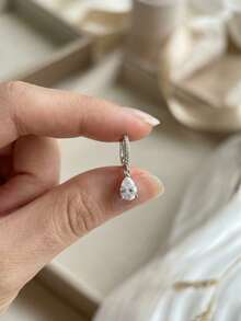 Hypoallergenic S925 Sterling Silver Teardrop Cubic Zirconia Pendant Earrings, Elegant Jewelry With Gift Box - Perfect Gift - White Gold - View 8