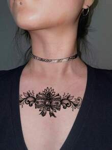 Adesivo de tatuagem temporária com corrente de borboleta para perna (1 unidade), de uso único, com estampa floral e de corrente. Ideal para braços, costas, pernas e cintura. À prova d'água e resistente ao suor. Adesivo de tatuagem sexy e estiloso, com aparência muito realista. Fácil de usar e remover. Perfeito para casamentos, festivais de música e festas. - Preto - Ver 4