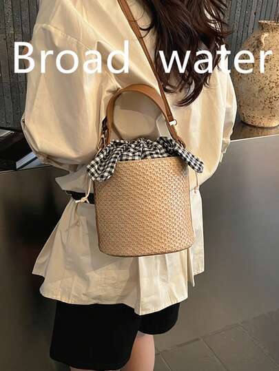 2026 Summer Straw Bucket Bag For Women, Fashionable Personalized Knotted Handbag, Woven Crossbody Bag