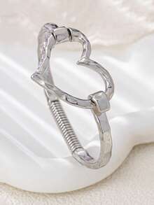 1pc Heart Geometric Open Bangle Bracelet For Women - Silver - View 4