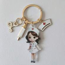2D平面护士钥匙扣，可爱卡通造型，配有听诊器和红十字标志，耐用铁合金材质，是送给医护人员的礼物。 - 彩色 - 查看 8