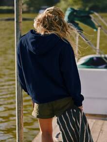 Speed mate [Spring] Women's Hooded Sweatshirt With Kangaroo Pocket - Lightweight Loose Pullover Suitable For Spring And Autumn - Navy Blue - View 5