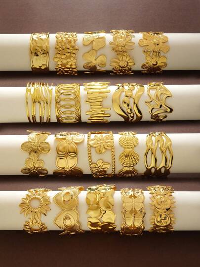 VceTd 这款时尚夸张的女士不锈钢手链，饰有花朵/爱心/太阳/贝壳/不对称几何图案，适合日常生活、通勤、街头时尚、度假、派对、婚礼、音乐节等场合佩戴，也可作为礼物赠送。