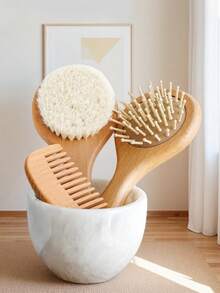 فرشاة شعر دائرية للأطفال بمقبض خشبي، شعيرات طبيعية ناعمة، مناسبة للرضع والمواليد الجدد - متعدد الألوان - مشاهدة 2