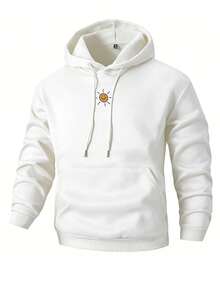 1 st herrtröja med tecknat tryck i plusstorlek, lämplig för vardagliga utflykter och gatukläder, höst-/vintertröja - Vitt - Visa 4