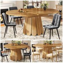 Table de salle à manger extensible, table de cuisine, table de balcon, table en bois, table ronde extensible en ovale, 118-158 cm, jusqu'à 6 couverts, marron - Kaki - Voir 1