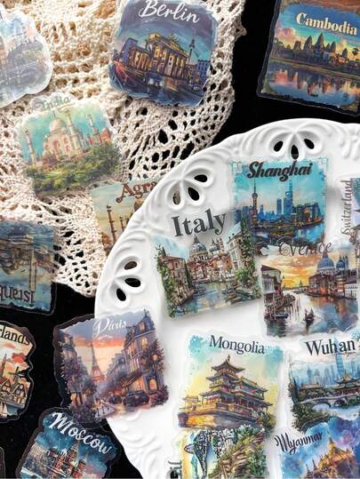 50pcs Travel Postcard Stickers Creative PET For Laptop Cases Scrapbooks Storage Boxes Decorative DIY Projects And Graffiti Stickers Scrapbook Supplies Scrapbooking