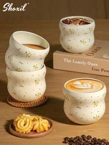 shoxil 1 pieza Taza de café de cerámica con estampado floral - Una taza de cerámica refrescante y ligera, adecuada para usar como taza para bebidas frías, taza de latte o taza de leche - Taza de cerámica - Ver 3