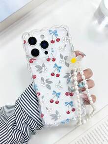 Cherry Blossom Printed Wavy Edge Transparent Protective Phone Case Compatible With Iphone 17/17 Pro/17 Pro Max, 16/16 Pro/16 Pro Max/16 Plus, 14, 15, P14, P13, P12, P11, Shock-Proof Creative Phone Cover - Multicolor - View 1