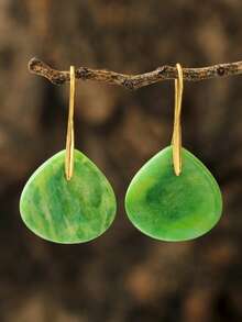 Eleganta örhängen i natursten, moderiktiga macarongröna örhängen som symboliserar styrka och förfining, 18K guldpläterade smycken, present till vänner, fester, lämpliga för vardagsbruk, strandresor och semester - Grön - Visa 8