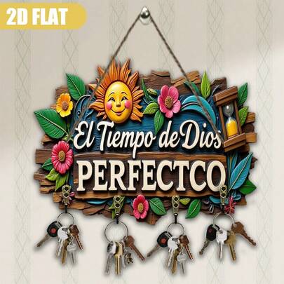 Grand porte-clés mural en bois rustique, style espagnol "Es" (Moment sacré) avec crochets