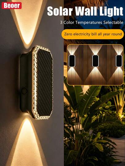Đèn tường năng lượng mặt trời RGBW 7 màu, đèn LED ngoài trời chống thấm nước với 3 nhiệt độ màu, tự động bật/tắt khi trời tối/sáng, đèn trang trí sân vườn, hàng rào, không tốn điện.