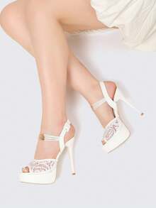 Giày cao gót thời trang dành cho người mẫu, sandal đế xuồng một quai chống thấm nước bằng lưới dày dặn dành cho nữ, thích hợp cho mùa hè. - trắng - Xem 8