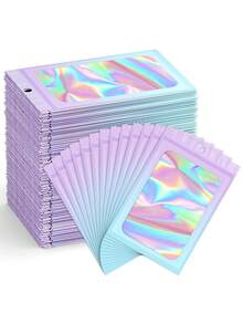 100pcs Holographic Transparent Plastic Bags, Cute Gradient Mylar Material, Earring Stud Jewelry Anti-Oxidation Bags, Holographic Iridescent Window Resealable Bags, Suitable For Small Businesses, Zipper Food Storage Bags For Packaging Snacks, Cookies, Candies, Jewelry Storage, Gummies, Cookies And Party Favors (Please Comment The Required Size And We Will Arrange It) - View 26