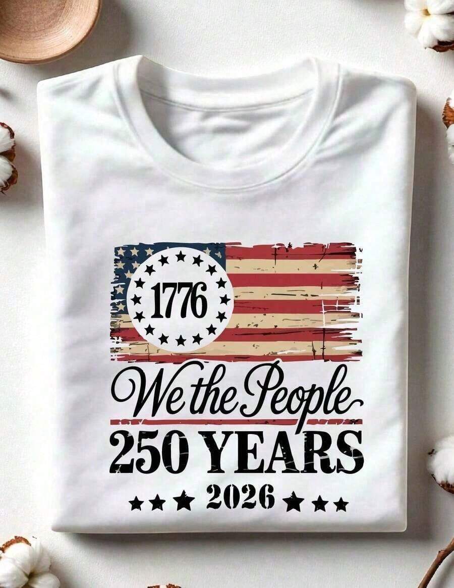 250th America Anniversary Shirt, US 250 Years T-Shirt, 1776 We The People Gift, Retro Independence Day Outfit, Patriotic Tee With USA Flag, 250th America Birthday Apparel, Summer Outfits For Women 2026, Festival Outfits For Women, Club Outfits For Women - 白色 - 查看 1