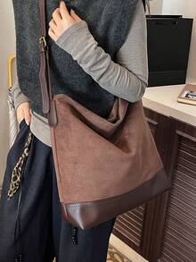 [Vintage Washed Tote Bag - Distressed Hardware Shoulder Bag For Mature Women, Multi-Compartment Water-Resistant, Caramel Brown Minimalist Style, Suitable For Commuting, School, Exploring Shops, All Seasons] - Coffee - View 3