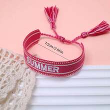 1件夏季波希米亞度假風手工編織手鍊，節慶禮物，派對、海灘、旅行穿搭波西米亞風手環 - 玫紅色 - 查看 7